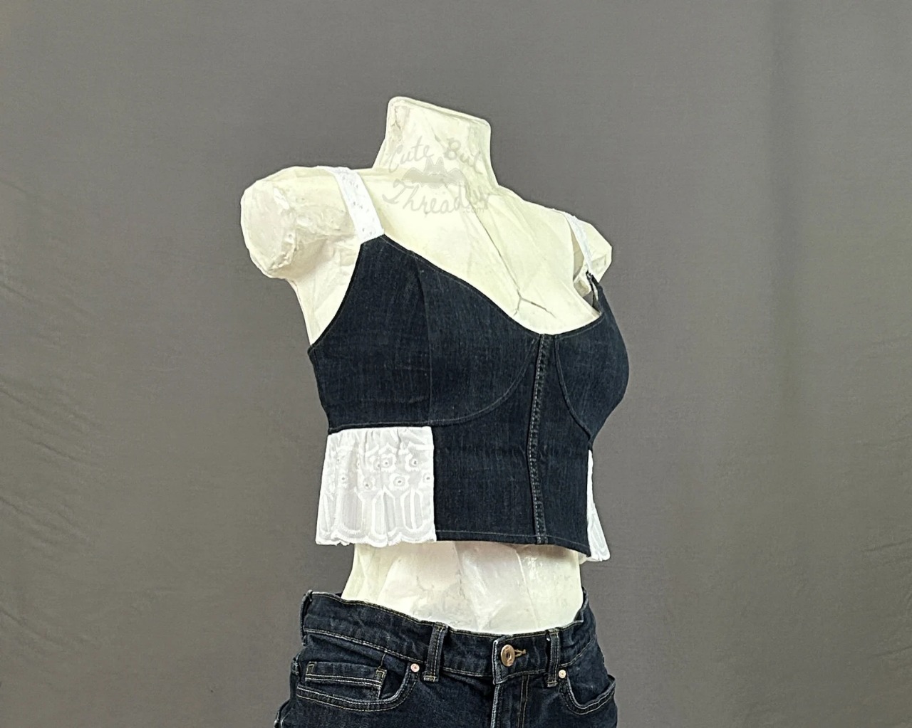 denim and lace crop top